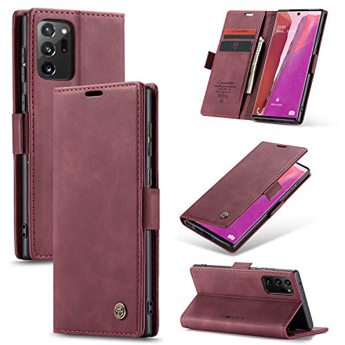 Note 20 Ultra Caratula de Cartera, TechCode Faux Leather Folio Stand Cover con ranuras para tarjetas Bolsillo con cierre magnético Funda protectora para Samsung Galaxy Note 20 Ultra 6,9 pulgadas, Rojo