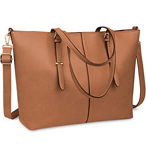 NUBILY Bolsos de Mujer Bolso para Portatil 15.6 Pulgadas Bolso Grande Bolso Tote Bolso de Hombro Bolso Shopper Bolso de Cuero Marrón