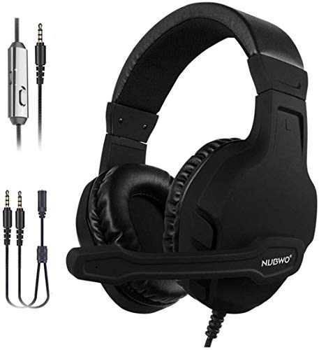 NUBWO Auriculares Gaming para PS4, Cascos Gaming con Micrófono Reducción de Ruido Estéreo Gaming Headset con 3.5mm Jack y Control de Silencio para PC, Xbox One, Nintendo Switch -Negro