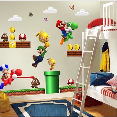 NUEVO Super Mario Bros Desmontable Pegatinas de pared Calcomanía Decoración para el hogar para niños