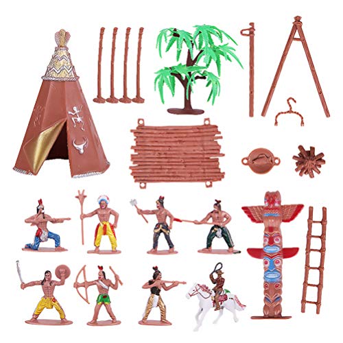 NUOBESTY 1 Juego de Figuras de Plástico Indias Juego de Juguetes Figuras Nativas Americanas Tienda de Tótem Vaquero del Oeste Salvaje con Caballo Kit en Miniatura para Niños Regalo de