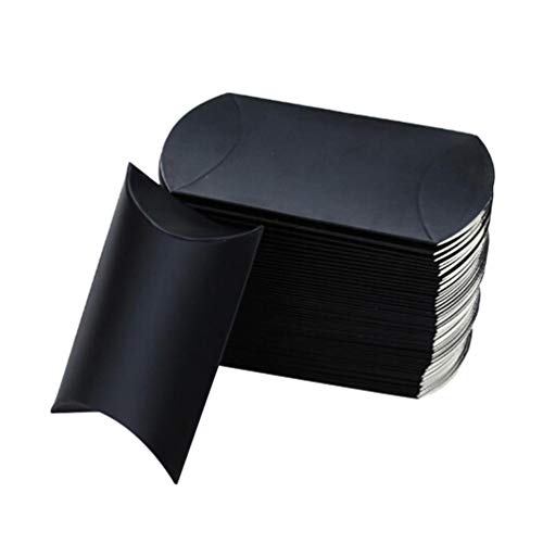 NUOBESTY Caja de Regalo de Almohada 60 Piezas con Cuerda de Cáñamo Bolsa de Favor de Boda Cajas de Dulces de Papel Kraft Cajas de Regalo de Forma de Almohada Cajas - Negro 9X6. 5X2. 5Cm