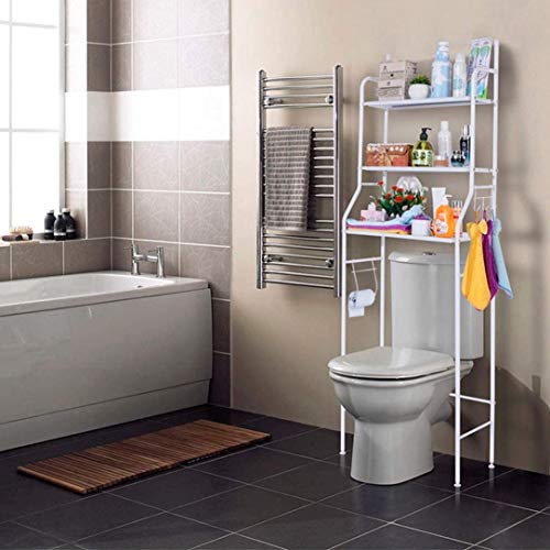 Nyana Home | Estantería de Baño sobre Inodoro | 3 Alturas | Soporte para Papel WC | Soportes para Toallas | Resistente a Agua y Polvo | Patas ajustables en Altura (Blanco)