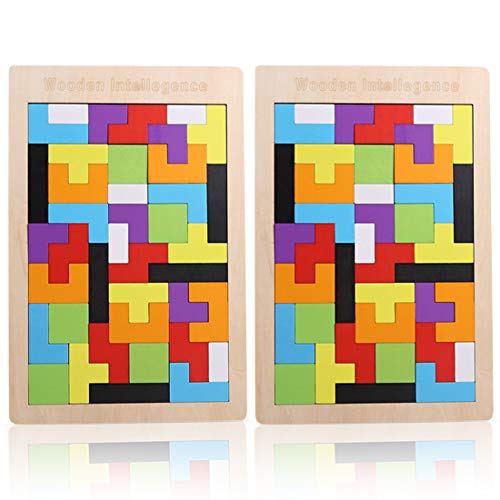 O-Kinee Tetris del Juguete Madera, 2 Tangram Rompecabezas Puzle de Madera de Entrenamiento Cerebral Montessori Geométricos Juego Educativo para Niños Mejor Regalo Educativo Temprano