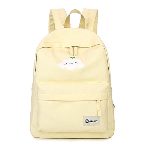 Ocio nueva mochila bandolera doble lienzo edición coreana marea viento Academia femenino junior high school student mochilas escolares Viajes bolsa de ordenador, amarillo pálido