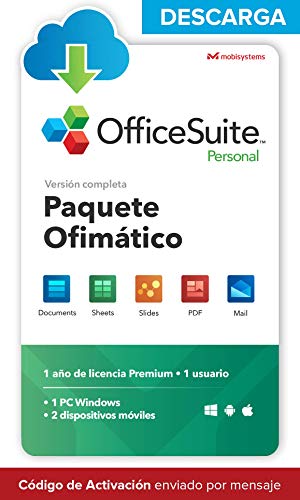 OfficeSuite Personal - DESCARGA / Licencia Online - Compatible con Office Word® Excel® y PowerPoint® y PDF para PC Windows 10, 8.1, 8, 7 - licencia de 1 año, 1 usuario