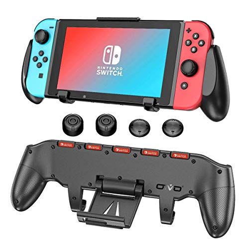 OIVO Funda con Agarre para Nintendo Switch, Ergonómico Comfort Grip Asimétrico y Carcasa con Soporte Ajustable - Tapas para los Pulgares Incluidas