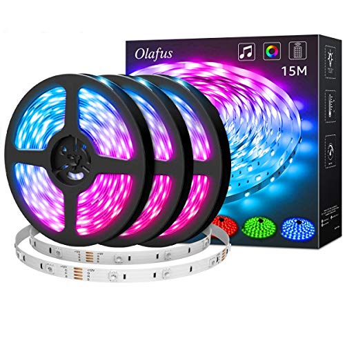 Olafus Tira LED 15M RGB, Tira Music Dance Rhythm, Micrófono incorporado Control Remoto de 44 teclas, 10 modos de música, Cinta LED para escaleras de bar de sala de fiestas