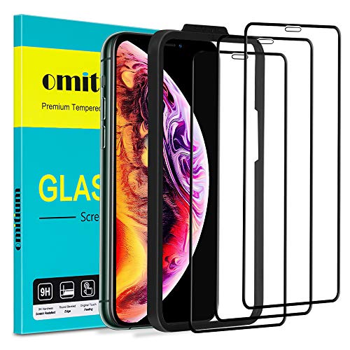 omitium Protector Pantalla para iPhone 11 Pro MAX, [3 Pack] Cristal Templado iPhone XS MAX Marco de Alineación Incluido [Cobertura Completa] Dureza 9H Vidrio Templado iPhone 11 Pro MAX - 6,5”, Negro