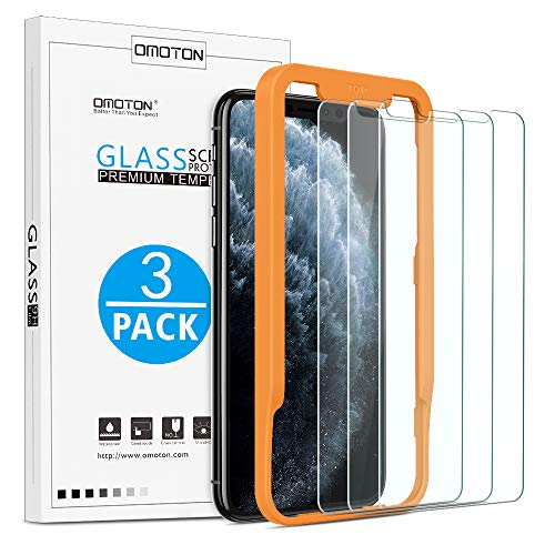 OMOTON Protector Pantalla iPhone 11 Pro MAX/iPhone XS MAX, 2.5D Cristal Templado iPhone 11 Pro MAX Protector de Pantalla iPhone XS MAX, Anti-Burbujas, 6.5 Pulgadas, con Marco Guía, 3 Piezas