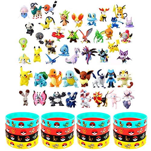 OMZGXGOD - 48 Piezas Pikachu Monstruo Mini Figuras + 16 Pulseras de Silicona OMZGXGOD - 48 Piezas Pikachu Monstruo Mini Figuras + 16 Pulseras de Silicona