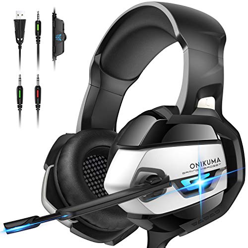 ONIKUMA Auriculares Gaming, Cascos Gaming para PS4 con Micrófono de Cancelación de Ruido, Sonido Envolvente, 50 mm, Auriculares Gaming para PC/Mac/Game Boy/Xbox One