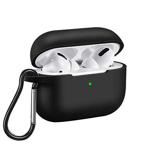 opamoo Funda de Silicona para Airpods Pro,Fundas Protectora de Silicona para AirPods Pro con Mosquetón [LED Visible][Funciona con Carga Inalámbrica] Anti-rasguños Anti-Polvo Funda Airpods Pro - Negro