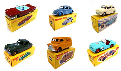 OPO 10 - Lote de 6 Autos Norev para DeAgostini Dinky Toys: Triumph TR2 + Bedford Van Kodak + Fiat 600D + Jaguar XK120 + Ford Thunderbird + Beetle