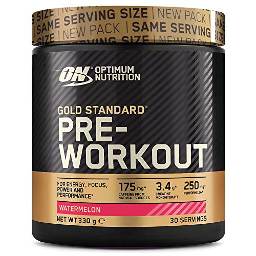 Optimum Nutrition Gold Standard Pre Workout en Polvo, Bebida Energética con Creatina Monohidratada, Beta Alanina, Cafeína y Vitamina B Complex, Sandía, 30 Porciones, 330 g, Embalaje Puede Variar Optimum Nutrition Gold Standard Pre Workout en Polvo, Bebida Energética con Creatina Monohidratada, Beta Alanina, Cafeína y Vitamina B Complex, Sandía, 30 Porciones, 330 g, Embalaje Puede Variar