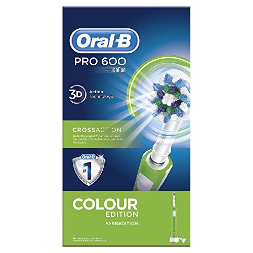 Oral-B PRO 600 CrossAction, Cepillo de dientes eléctrico recargable con tecnología Braun, edición verde Oral-B PRO 600 CrossAction, Cepillo de dientes eléctrico recargable con tecnología Braun, edición verde