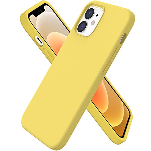 ORNARTO Funda Silicone Case Compatible con iPhone 12 6,1", iPhone 12 Pro Protección de Cuerpo Completo,Carcasa de Silicona Líquida Suave Case para iPhone 12/12 Pro (2020) 6,1 Amarillo Limón
