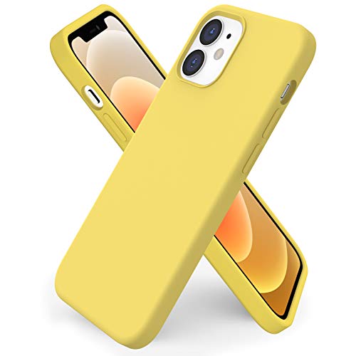 ORNARTO Funda Silicone Case Compatible con iPhone 12 Mini, Protección de Cuerpo Completo,Carcasa de Silicona Líquida Suave Antichoque Case para iPhone 12 Mini (2020) 5,4 Pulgadas Amarillo Limón