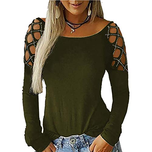 Otoño Sexy Color sólido Blusa de Mujer de perforación en Caliente de Manga Larga Camiseta