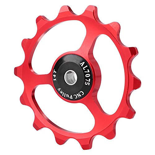 Outbit Desviador de Bicicleta Ligero de Alta Resistencia 14T Bicicleta de montaña Bicicleta Desviador Trasero Polea Rueda de guía Ajuste para Eje de Tornillo de Rodillo de 4/5 mm(Red)