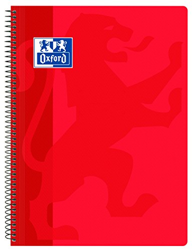 Oxford Classic - Cuaderno espiral, tapa plástico, cuadrícula 4x4, color rojo