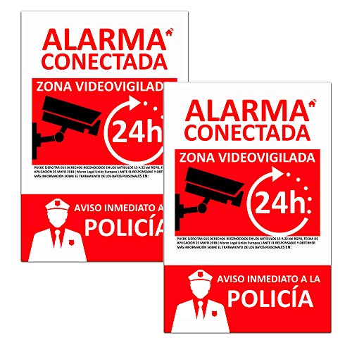 PACK 2 Cartels de Alarma Conectada de PVC expandido de 3mm A5 (21x15). Resistente al Intemperie y al fuego PACK 2 Cartels de Alarma Conectada de PVC expandido de 3mm A5 (21x15). Resistente al Intemperie y al fuego