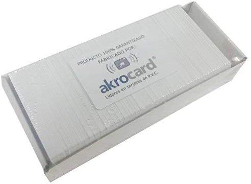 Pack 250 - Tarjeta PVC Blanca con Chip Lectura/Escritura NFC 1k a 13,56 MHz (RFID) ISO 14443 A/B - EEPROM 1 Kbyte - Tamaño ISO estándar: 85,7 x 54 mm. Grosor Inferior a 0,9 mm