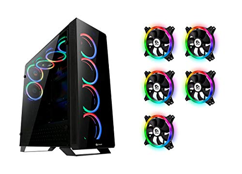 [Pack Ahorro de TALIUS]: Caja ATX Gaming Leviathan con Cristal Templado + 5 Ventiladores Spectrum Doble aro RGB12cm