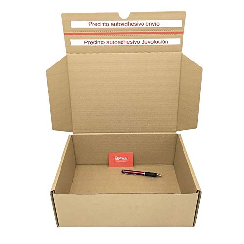 Pack de 10 Cajas de Cartón para Envíos (Caja Doble Envío) de 25 x 19 x 8,5 cm. Color Marrón. Permite Hacer Dos Envíos en Uno. Mudanzas. Fabricadas en España. Cajeando