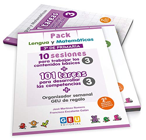 Pack Lengua y matemáticas 3º primaria: 10 Sesiones Contenidos básicos y 101 Tareas para Desarrollo competencias | Editorial Geu (Niños de 8 a 9 años)