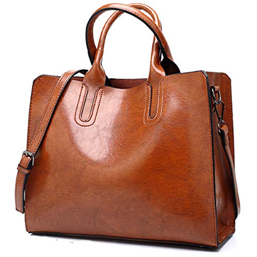 Pahajim Grande Bolsos Vintage PU Bolso de Hombro Tote Bolsa de Asa Superior Bolsillos Señora Totes Shopper Bolso Adecuado para Casual Viaje Trabajo Escuela Diario Vida (Marrón)