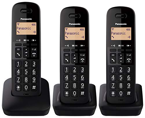 Panasonic KX-TGB613 - Teléfono Fijo inalámbrico trío, Bloqueo de Llamadas, 18 Horas de conversación, 200 Horas en Espera, Agenda 50 contactos, Resistencia a caídas, Color Negro