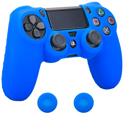 Pandaren Cubierta agarre piel de silicona suave protector para PS4 prevenir golpes y arañazos (azul) + pulgar tapa palo agarre x 2