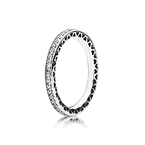 PANDORA - para Mujer, Anillo, diseño de Corazones, Plata 925, con circonios, Transparente- 190963CZ