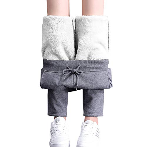 Pantalones térmicos de correr para mujer con cordón, pantalones de senderismo forrados, leggings deportivos con forro polar interior, pantalones de chándal con bolsillo gris XL Pantalones térmicos de correr para mujer con cordón, pantalones de senderismo forrados, leggings deportivos con forro polar interior, pantalones de chándal con bolsillo gris XL