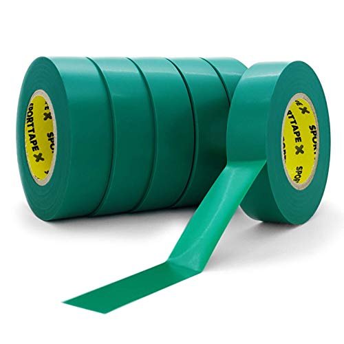Paquete de cinta de calcetín SPORTTAPE - Verde - Paquete de 6-1,9 cm x 20m - Cinta de bota de fœtbol de fútbol de rugby de PVC - Lo mejor para mantener calcetines, almohadillas, espinilleras
