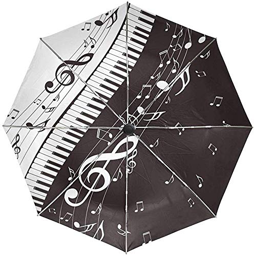 Paraguas automáticos Notas Musicales Patrón de Piano Antideslizante Paraguas de Lluvia Compacto a Prueba de Viento para Mujeres Hombres