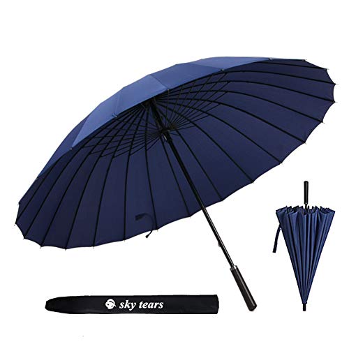 Paraguas Caballero Grande Clásico Antiviento 24 Varillas Reforzadas Paraguas de Golf Grande SKY TEARS (A Azul Oscuro)