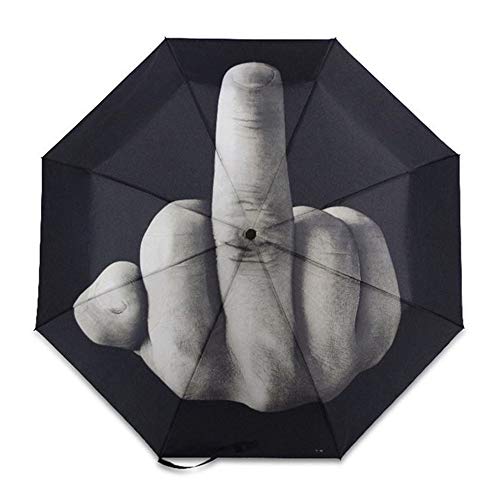 Paraguas de Viaje Portátil Divertido Plegable Dedo Medio Erguido Paraguas/Cogida del Paraguas De La Lluvia (Color : Negro, Size : S)