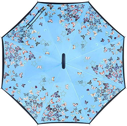 Paraguas invertido de Doble Capa de adentro hacia afuera y sombrilla Plegable, Reversible con asa de Manos Libres en Forma de C, Ideal para Viajes y Uso de automóviles (NO16)