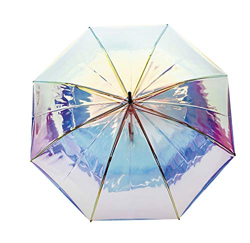 Paraguas Vogue Transparente. Efecto tornasolado Iridiscente. Paraguas Mujer clásico Largo. Automático y antiviento.