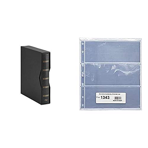 Pardo 134001 - Album para colección billetes universales, color negro + 134300 - Pack 10 fundas billetes universales, 3 departamentos