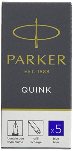 Parker Quink recambios para plumas estilográficas, cartuchos largos, tinta azul, caja de 5 Parker Quink recambios para plumas estilográficas, cartuchos largos, tinta azul, caja de 5