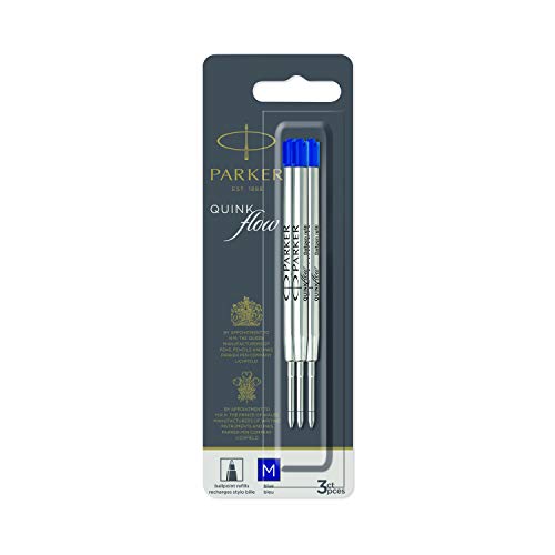 PARKER QUINKflow Recambios de tinta para bolígrafos | punta mediana | tinta azul | paquete de 3 PARKER QUINKflow Recambios de tinta para bolígrafos | punta mediana | tinta azul | paquete de 3