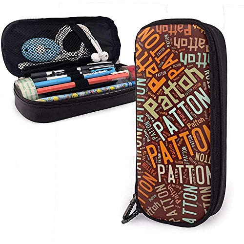 Patton - Estuche de lápices de cuero American Capacity de gran capacidad, titular de papelería de bolígrafo Organizador de caja de bolsa de almacenamiento grande