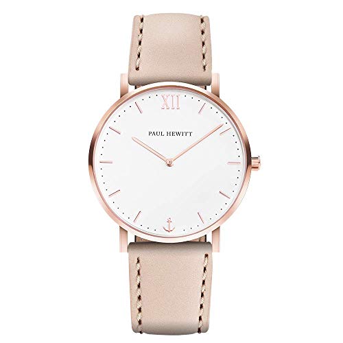 PAUL HEWITT Reloj de Mujer Sailor White Sand - Reloj de Mujer de Acero Inoxidable (Oro Rosa), Reloj de Pulsera para Mujer con Esfera Blanca y Correa de Cuero en Color Avellana PAUL HEWITT Reloj de Mujer Sailor White Sand - Reloj de Mujer de Acero Inoxidable (Oro Rosa), Reloj de Pulsera para Mujer con Esfera Blanca y Correa de Cuero en Color Avellana