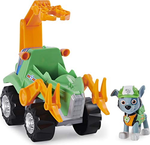 PAW Patrol Dino Rescue Rocky's Deluxe Rev Up Vehículo con Figura de Dinosaurio Misterioso