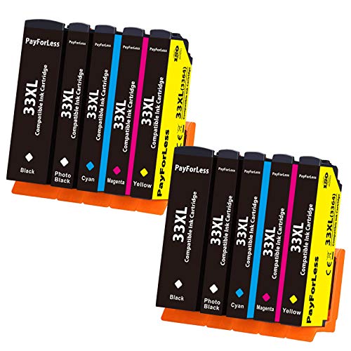 PayForLess 33XL Reemplazo para cartuchos Epson 33 Compatible con Epson Expression XP 640 XP 540 XP 7100 XP 530 XP 900 XP 630 XP 830 XP 635 (2 negro, 2 fotográfico negro, 2 cian, 2 magenta, 2 amarillo)