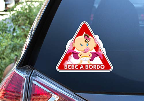 Pegatina Vinilo Super Bebe a Bordo, Super Baby on Board (15cm x 17cm, Niña)