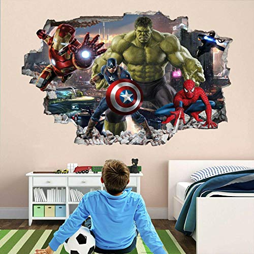 Pegatinas de pared Superhéroe Arte de la pared Pegatinas Mural Calcomanía Hulk Spider Iron Man
